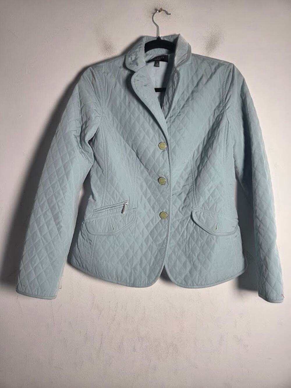 Talbots Cyan Blue Diamon Quilted 3 Snap Button Front Lightweight Jacket size 4